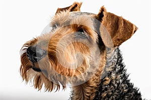 Airedale Terrier portrait photo, white background