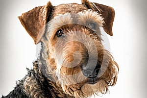 Airedale Terrier portrait photo, white background