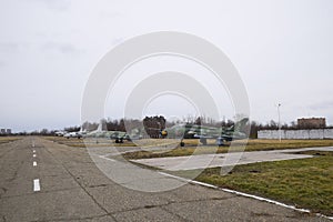 airfield of the fighter aviation. Planes are parked.