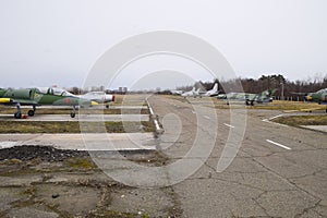 airfield of the fighter aviation. Planes are parked.