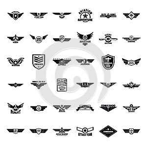 Airforce army badge logo icons set, simple style