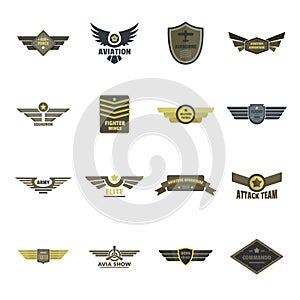 Airforce navy military logo icons set, flat style