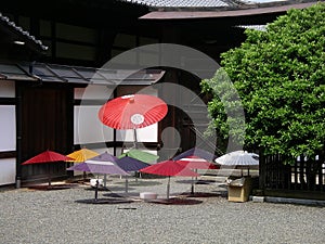 Airing Japanese parasols, Kyoto Japan.