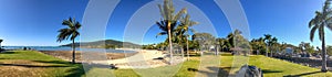 Airlie Beach coastline, panoramic view on a sunny winter day