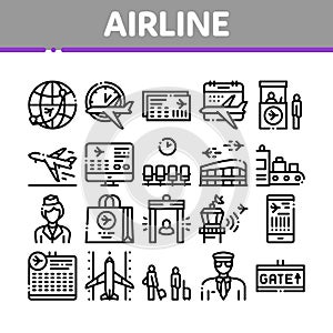 Airline And Airport Collection Icons Set Vector