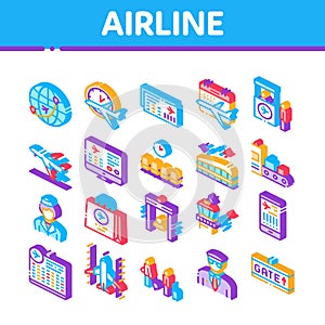 Airline And Airport Isometric Icons Set Vector