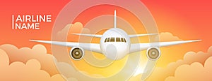 Airline banner with aircraft travel aviation background. Airplane flight sky tourism jet illustration poster