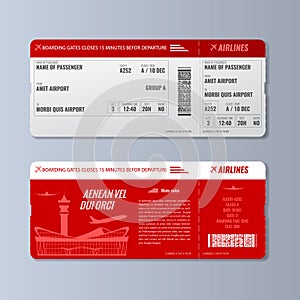 Airline boarding pass or air ticket design template. Double side Realistic Vector illustration.