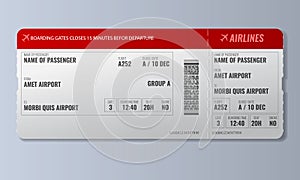 Airline boarding pass or air ticket design template. Realistic Vector illustration.