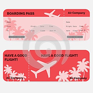 Airline boarding pass. Red ticket isolated on