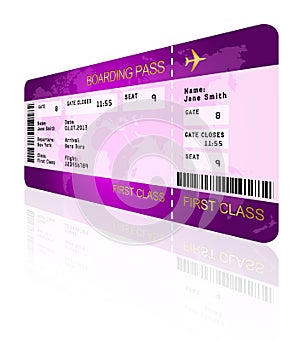 Airline boarding pass ticket isolated over white