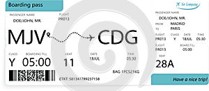 Airline boarding pass ticket isolated on white background.