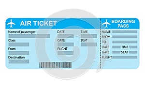 Airline boarding pass ticket isolated on white background. Detailed blank of airplane ticket. Vector illustration.