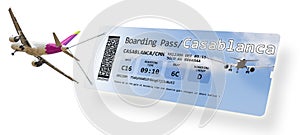 Airline boarding pass ticket to Casablanca Morocco - Africa - all the contents of the concept image are totally invented and