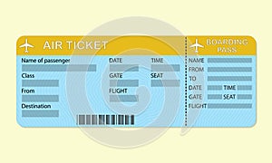 Airline boarding pass ticket. Travel concept. Detailed blank of airplane ticket. Colorful vector illustration.