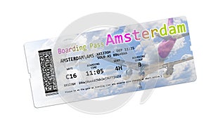 Airline boarding pass tickets to Amsterdam isolated on white - T