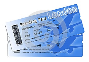 Airline boarding pass tickets to London - The contents of the image are totally invented and does not contain under copyright