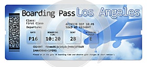 Airline boarding pass tickets to Los Angeles - The contents of the image are totally invented and does not contain under copyright