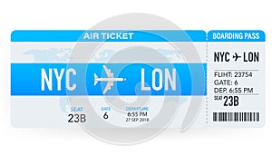 Airline boarding pass tickets to plane for travel journey. Airline tickets. Vector stock illustration