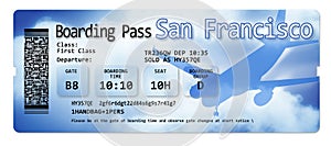 Airline boarding pass tickets to San Francisco - The contents of the image are totally invented and does not contain under photo