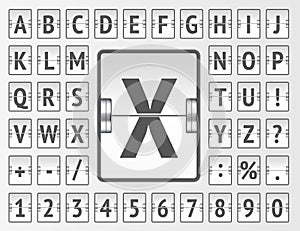 Airline flip board regular alphabet to display flight destination or arrival info. Vector illustration.