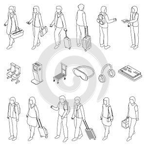 Airline passengers icons set vector outline