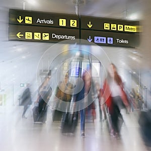 Airline passengers inside an Airport