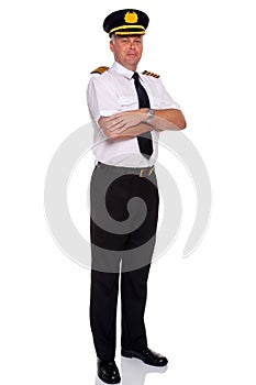 Airline pilot arms folded