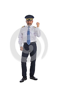 Airline pilot holding fist yes gesture