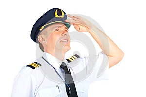 Airline pilot looking upwards