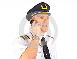 Airline pilot on the phone