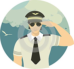 Airline pilot in a round emblem