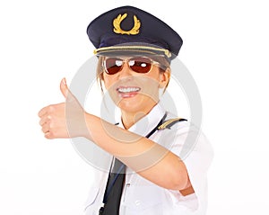 Airline pilot thumb up