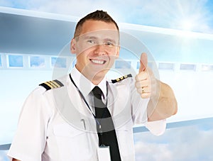 Airline pilot thumb up