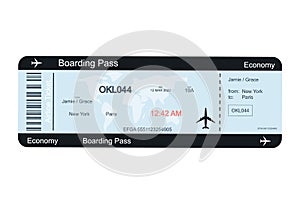 Airline ticket or boarding pass for traveling by airplane. Vector image on white background