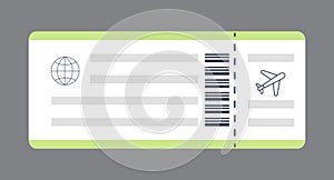 Airline tickets. Boarding icon vector. Travel symbol, pass document on airplane. Blank jet ticket