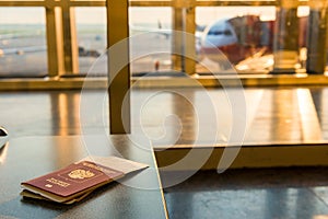 Airline tickets and documents on a background