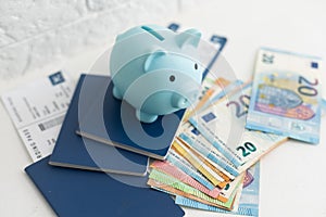 Airline tickets and documents on white background