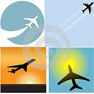 Letecká linka cestovať cestujúci rovina letisko ikony 