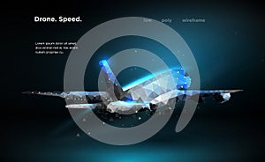 Airliner Aircraft Speed A flying airliner is a top view Illustration is executed in the form of particles, geometric art