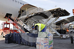 Airliner being loaded with luggage