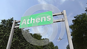 Airliner flies to Athens. Travelling to Greece conceptual 3D rendering