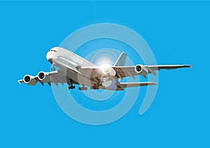 Airliner flying against the sun, vector illustration