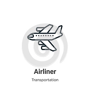 Airliner outline vector icon. Thin line black airliner icon, flat vector simple element illustration from editable transport aytan photo