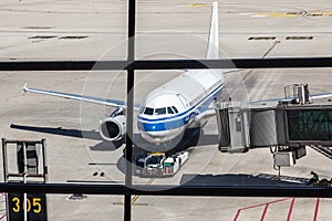 Airlines plane prepares for passengers to board