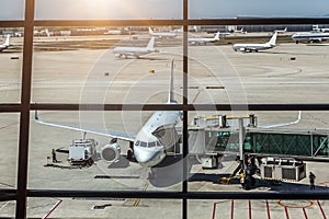 Airlines plane prepares for passengers to board