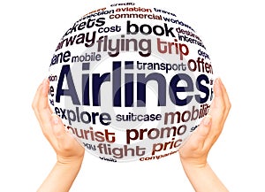 Airlines word cloud hand sphere concept