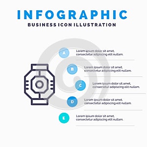 Airlock, Capsule, Component, Module, Pod Line icon with 5 steps presentation infographics Background