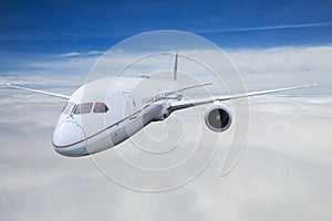 Airplaine passenger fly over blue sky photo
