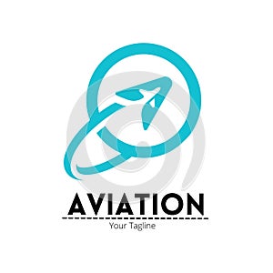 Airplane abstract icon logo with aviation inscription